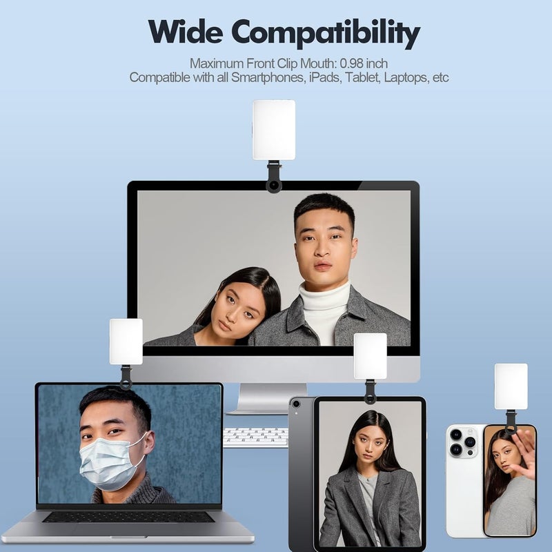 إي وورلد إضاءة سيلفي قابلة لإعادة الشحن مع 60 مصباح LED، إضاءة فيديو محمولة بمشبك للهواتف واللابتوب والكاميرا – لون أسود - Image 4